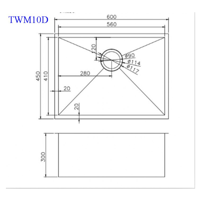 304 Stainless Steel Hand-made Single Bowl Kitchen Sink(Round Edges)600*450*300mm