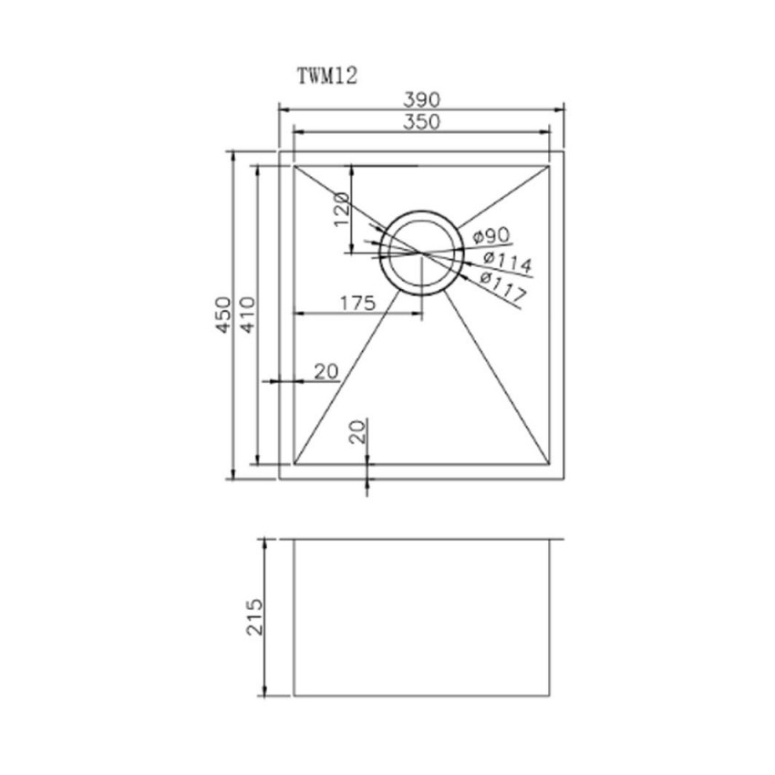 304 Stainless Steel Hand-made Single Bowl Kitchen Sink(Round Edges)390*450*215mm