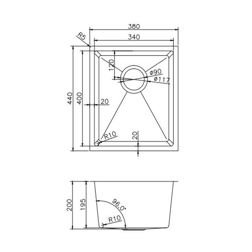 304 Stainless Steel Hand-made Single Bowl Kitchen Sink(Round Edges)380*440*200mm