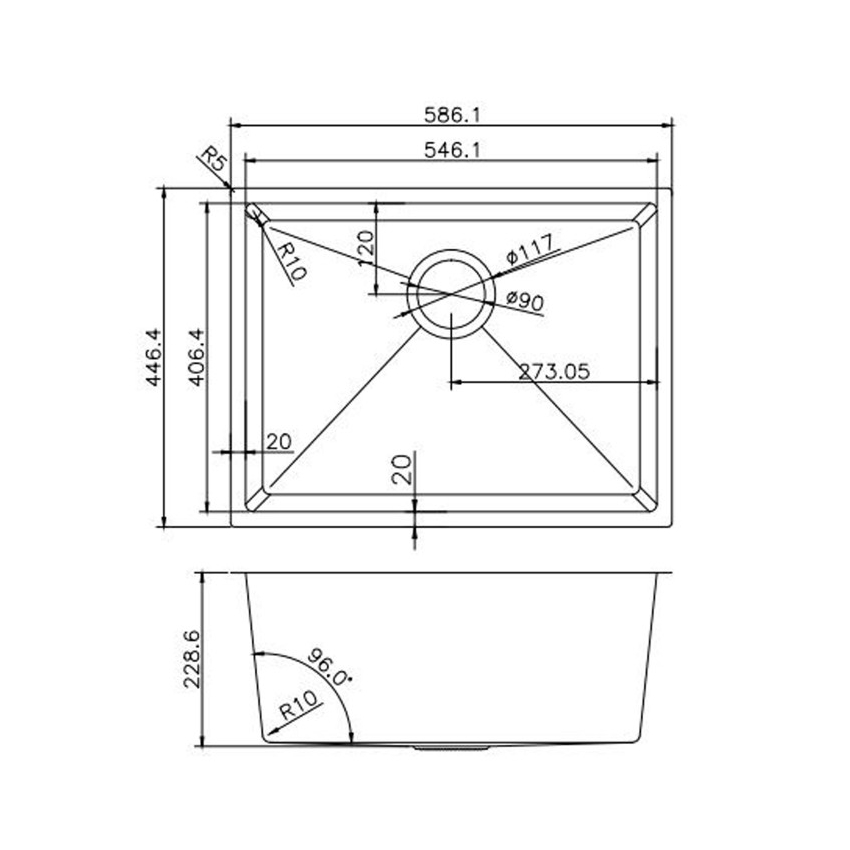 304 Stainless Steel Hand-made Single Bowl Kitchen Sink(Round Edges) 586*450*230mm