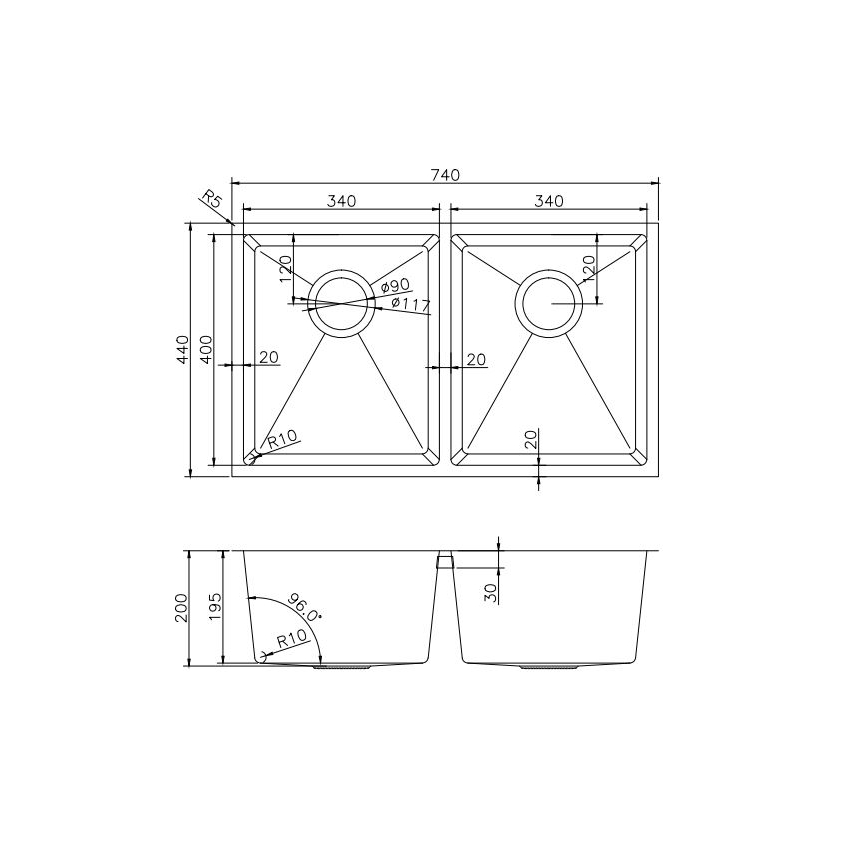 304 Stainless Steel Hand-made Single Bowl Kitchen Sink(Round Edges) 740*440*200mm