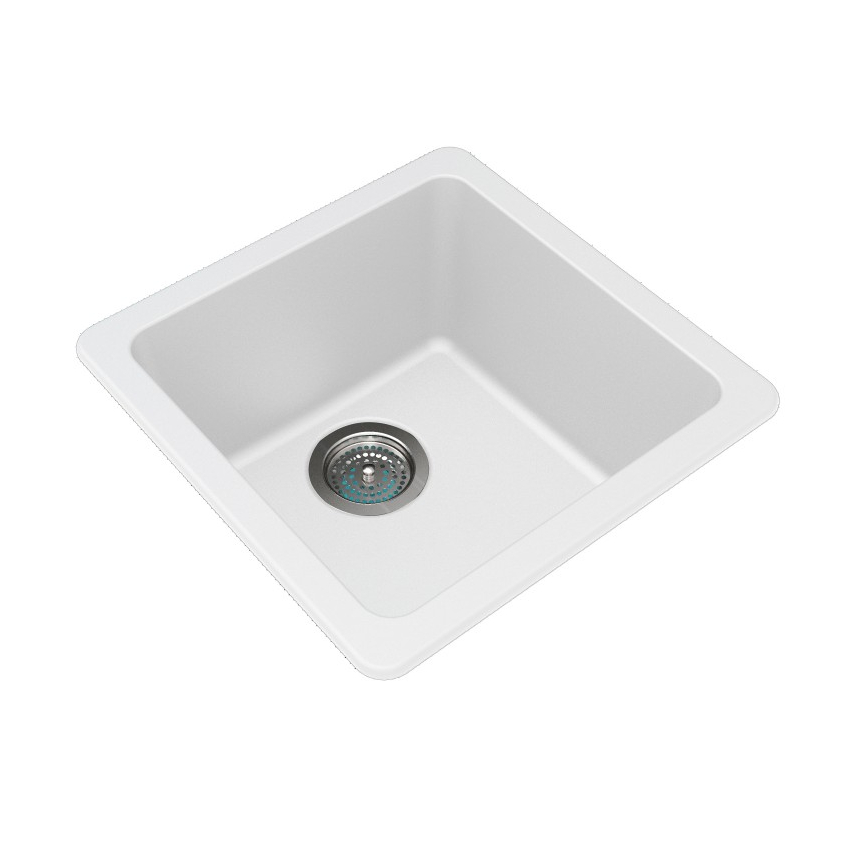 White Granite Quartz Stone Kitchen/Laundry Sink Single Bowl Top/Under Mount 422*422*203mm