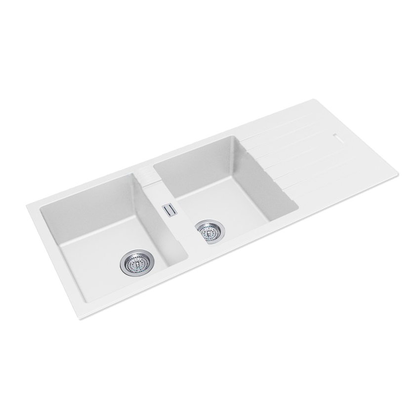 White Granite Quartz Stone Kitchen Sink Double Bowls Drainboard Top/Undermount 1160*500*200mm