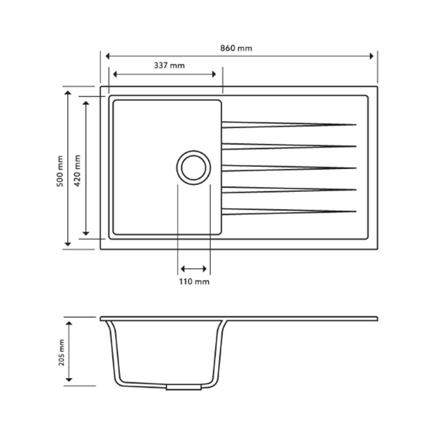 Carysil Vivaldi White Single Bowl with Drainer Granite Kitchen Sink 860*500mm
