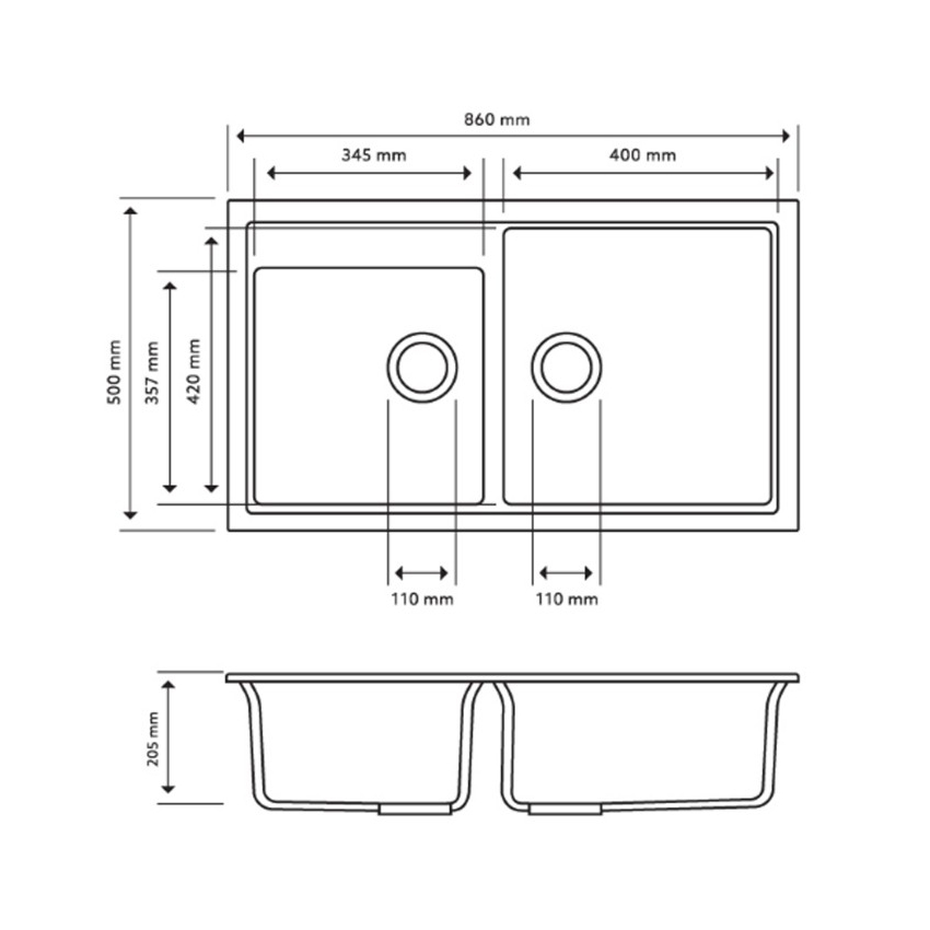 Carysil Vivaldi White Double Bowl Granite Kitchen Sink 860mm*500mm