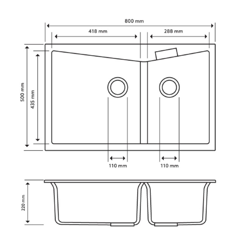 Carysil CGDB White Double Bowl Granite Kitchen Sink 800*500mm