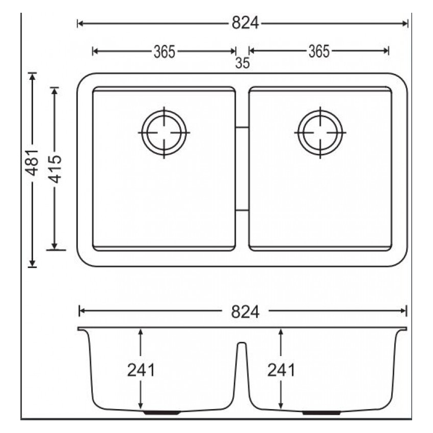 Carysil CGDB White Double Bowl Granite Kitchen Sink 824*481*241mm