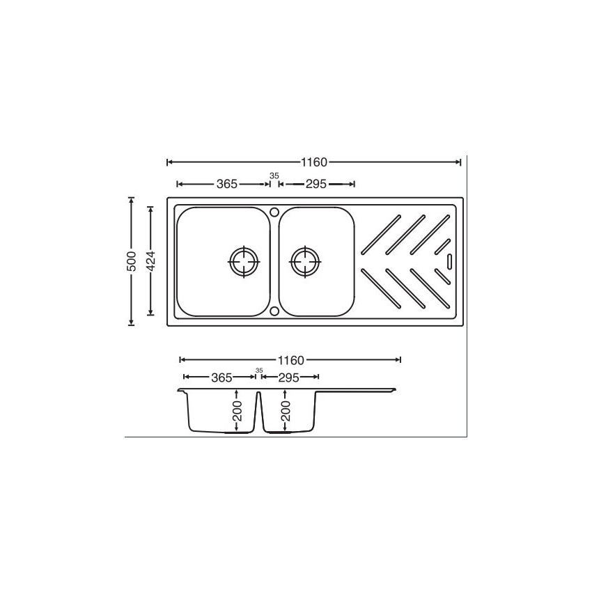 New Beethoven D200 Nera Black 1 and 3/4 Bowl Granite Kitchen Sink 1060*500mm