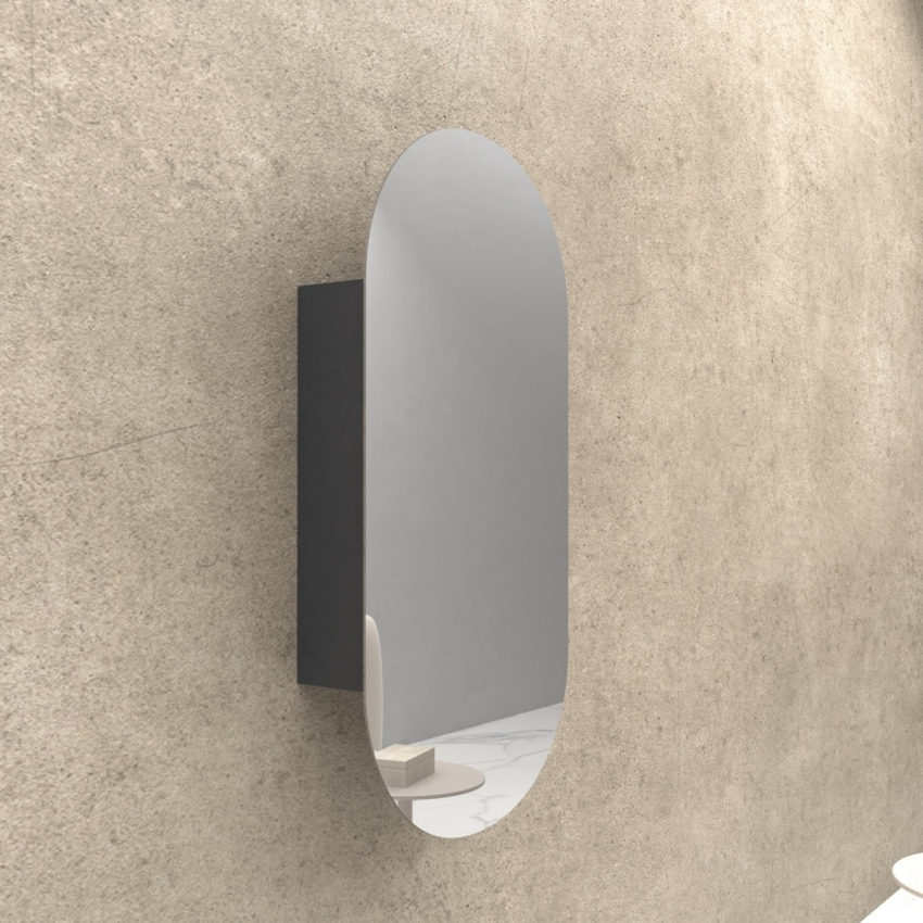 450x900mm Oval Matte Black Mirror Cabinet MDF 1/DR Shaving Cabinet