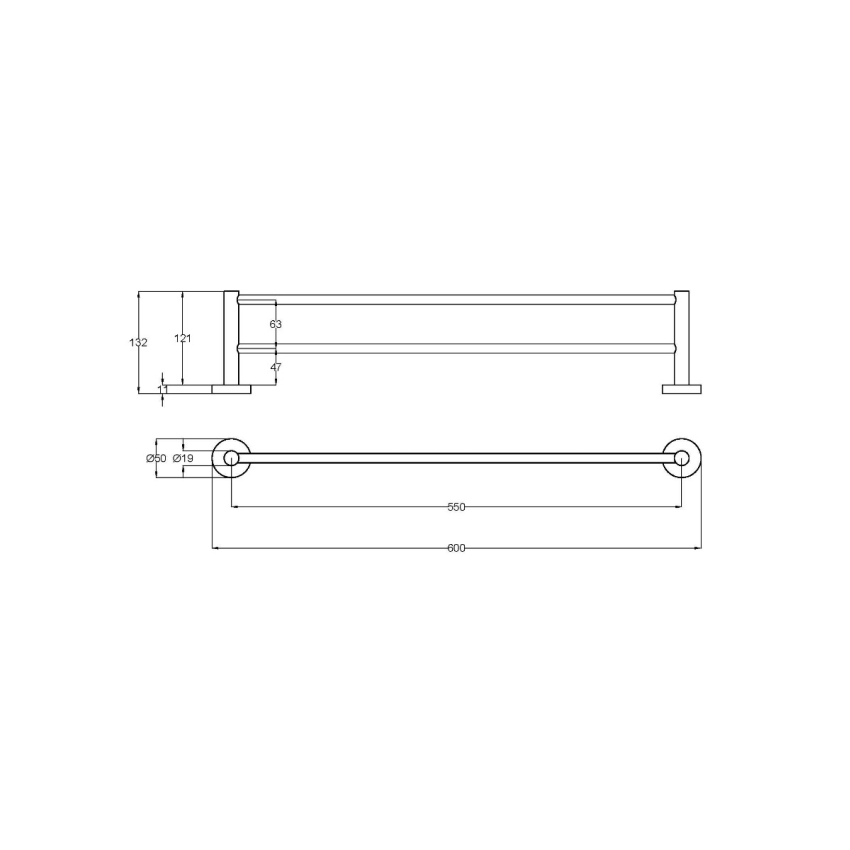600mm Otus Slimline Double Towel Rail Chrome