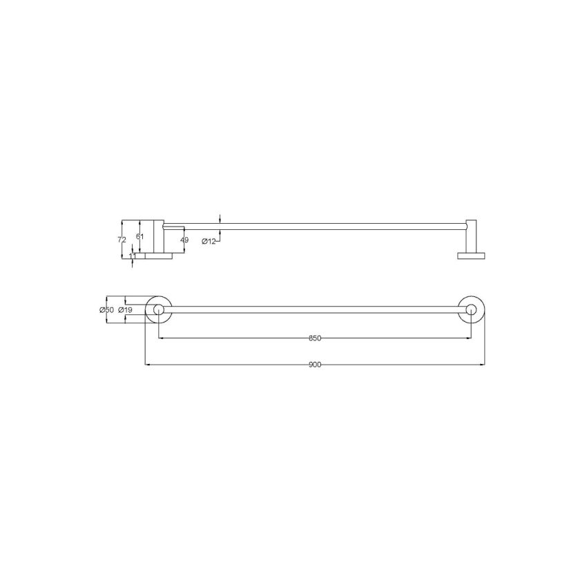 900mm Otus Slimline Single Towel Rail Chrome