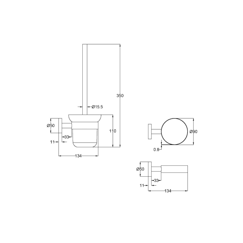 Otus Slimline Toilet Brush Holder Brushed Gold