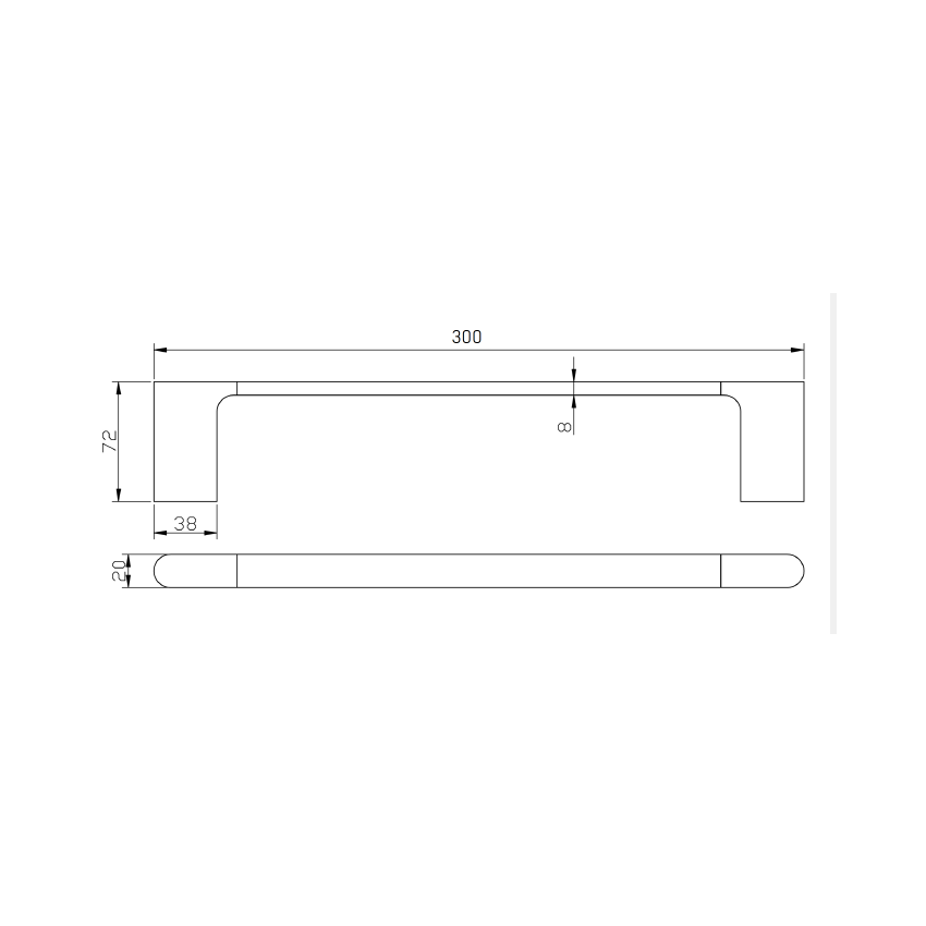Cora Round Cornered Rectangle Single Towel Rail 300 mm  Chrome