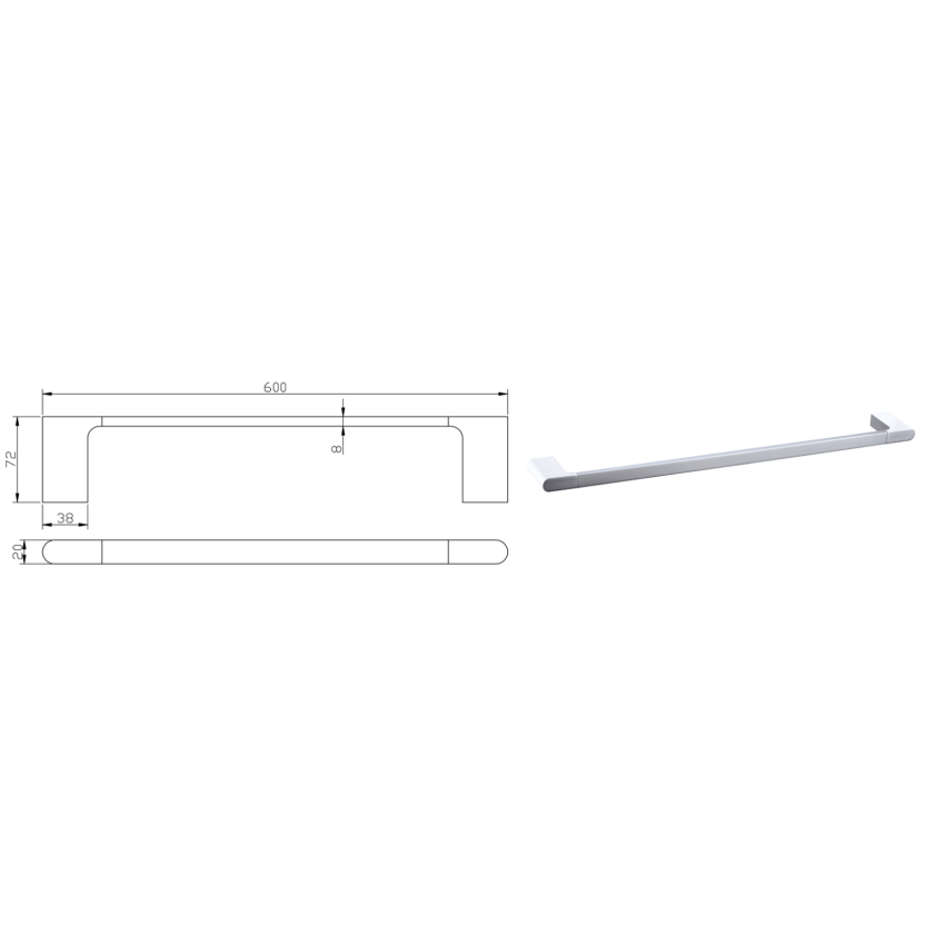 Cora Single Towel Rail 600 mm Chrome & White