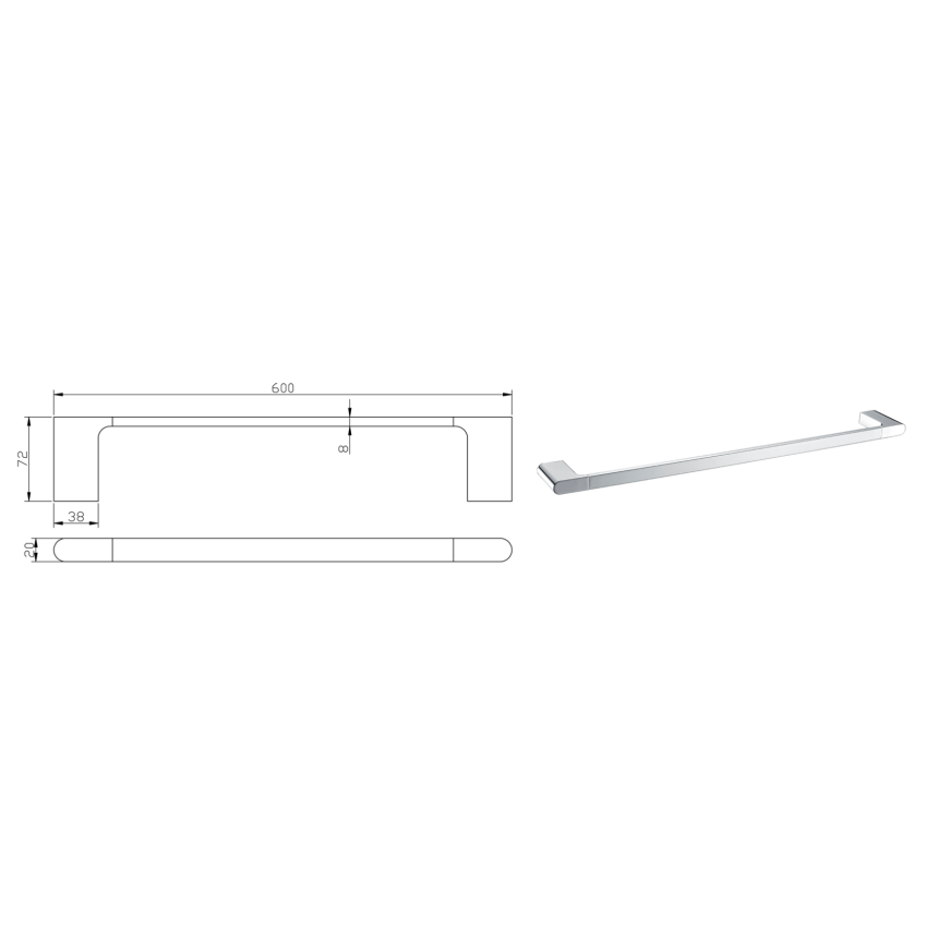 Cora Single Towel Rail 600 mm Chrome