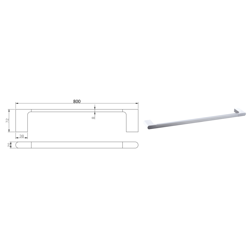 Cora Single Towel Rail 800 mm Chrome & White