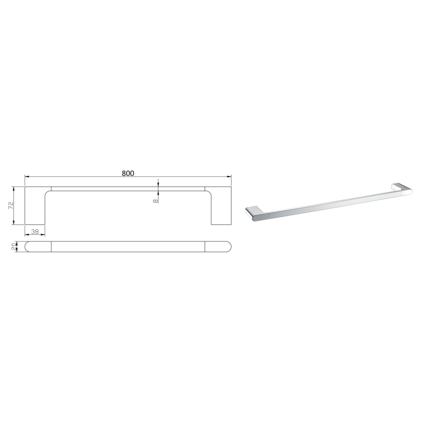 Cora Single Towel Rail 800 mm Chrome
