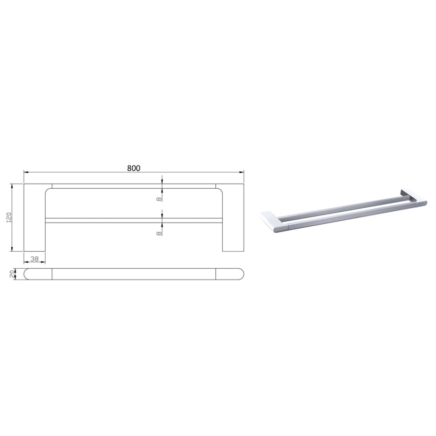 Cora Double Towel Rail 800 mm Chrome & White