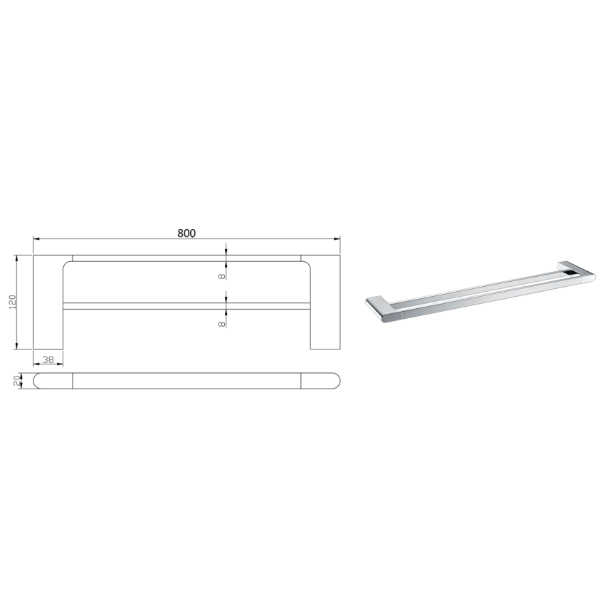 Cora Double Towel Rail 800 mm Chrome