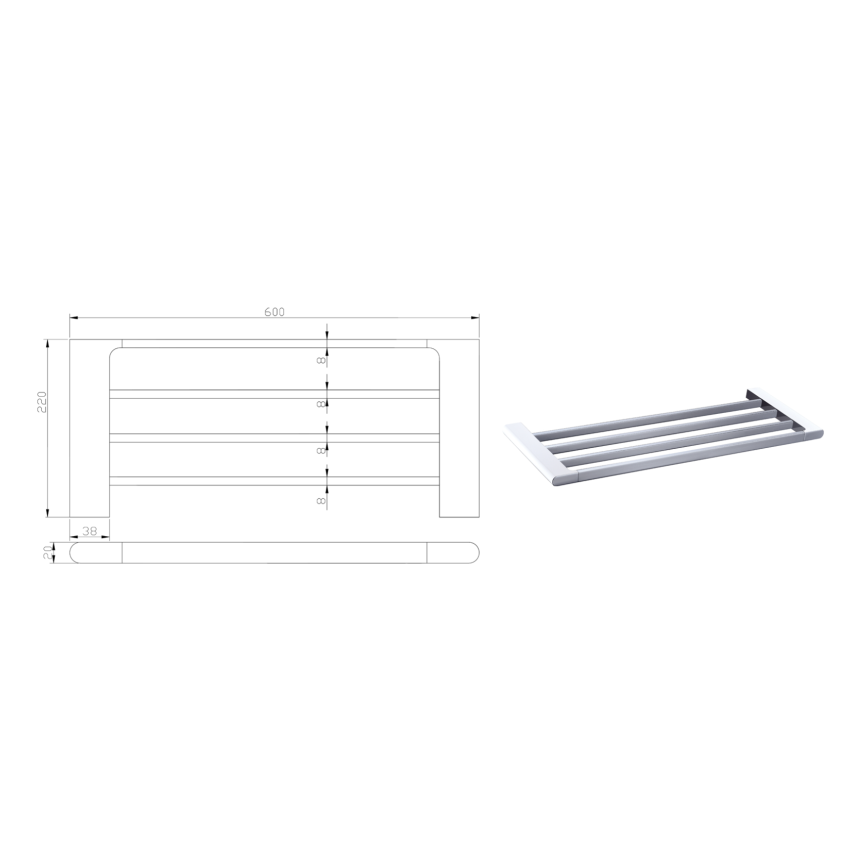 Cora Towel Shelf 600 mm Chrome & White