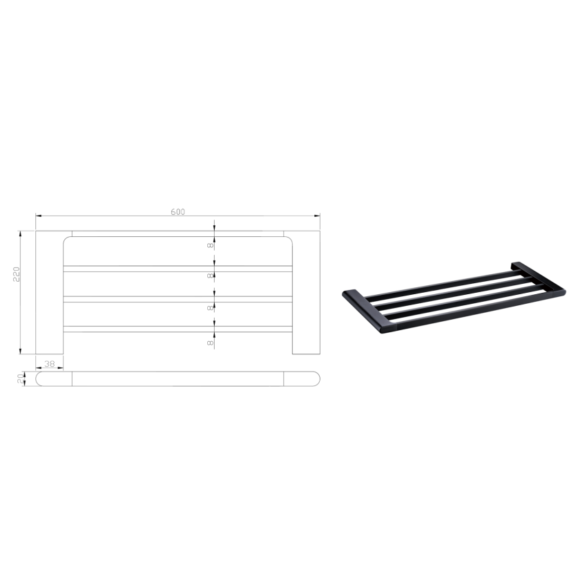 Cora Towel Shelf 600 mm Matt Black