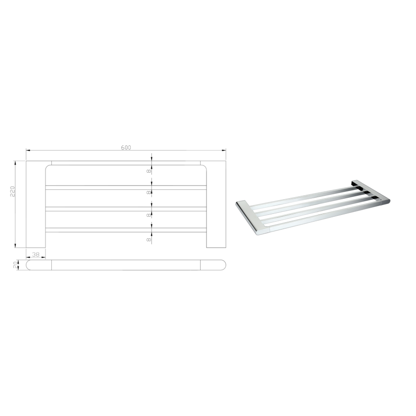 Cora Towel Shelf 600 mm Chrome