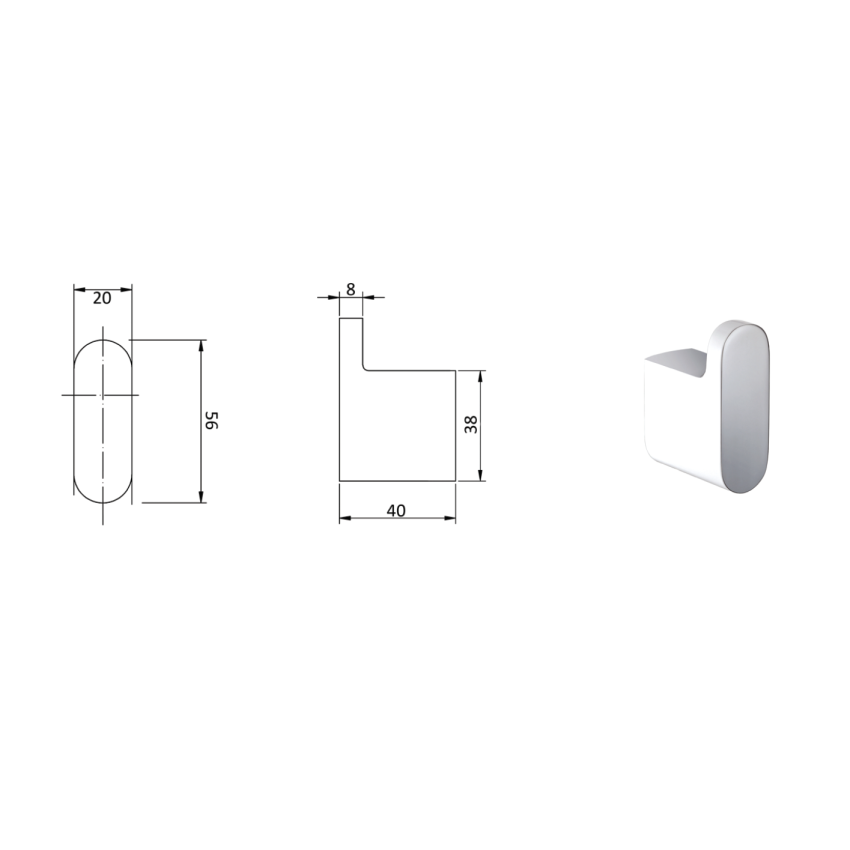 Cora Robe Hook Chrome & White