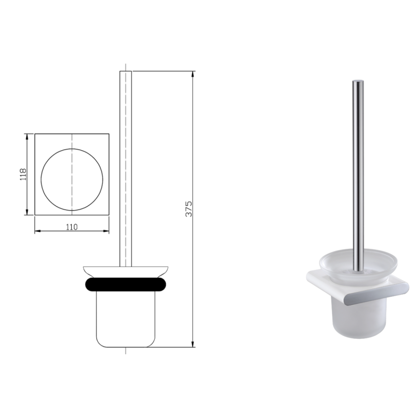 Cora Toilet Brush Holder Chrome & White
