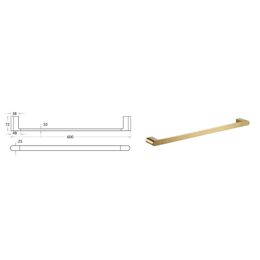 Flores Single Towel Rail 600 mm Brushed Gold