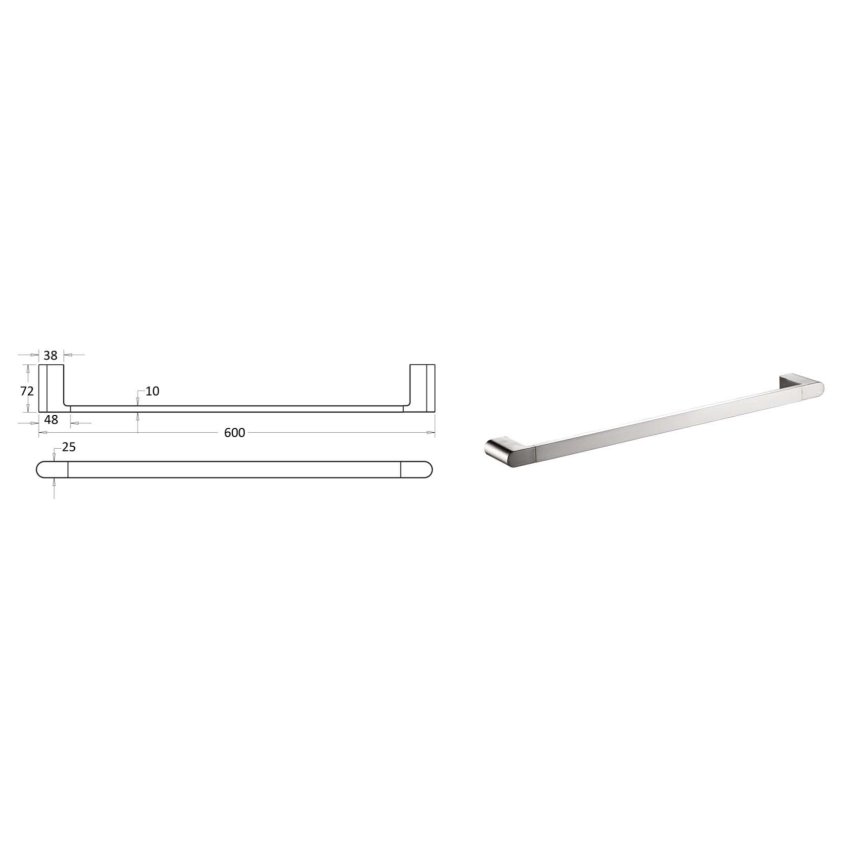 Flores Single Towel Rail 600 mm Brushed Nickel