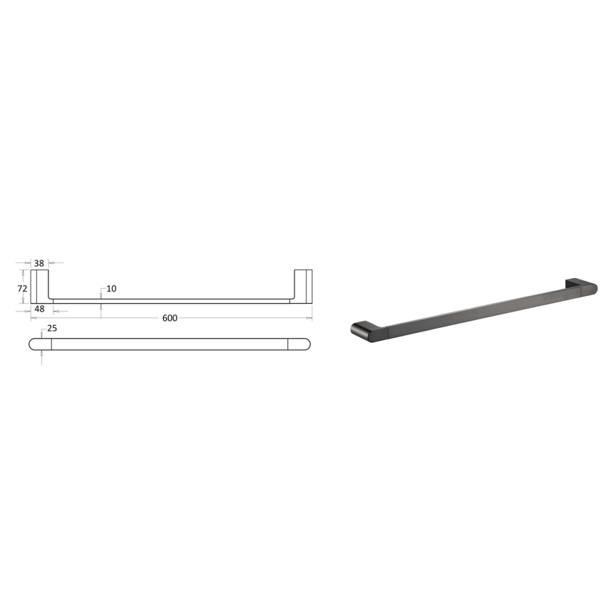 Flores Single Towel Rail 600 mm Gunmetal