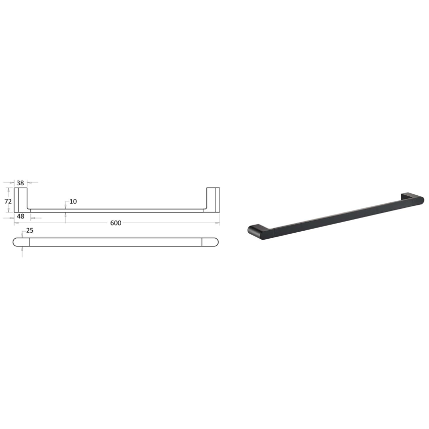 Flores Single Towel Rail 600 mm Matt Black