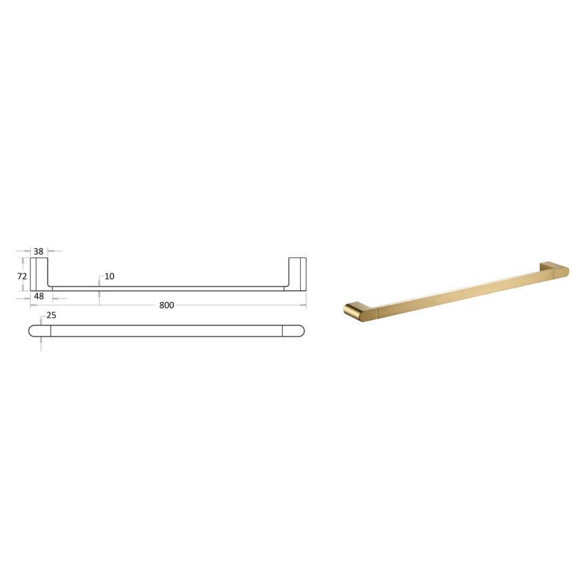 Flores Single Towel Rail 800 mm Brushed Gold