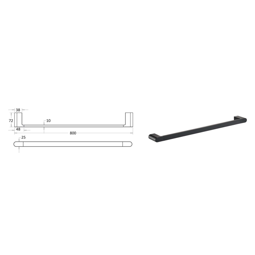 Flores Single Towel Rail 800 mm Matt Black