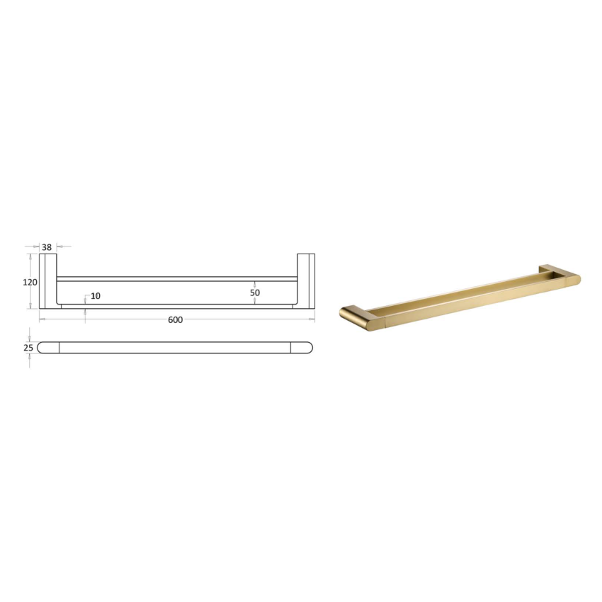 Flores Double Towel Rail 600 mm Brushed Gold