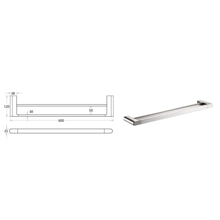 Flores Double Towel Rail 600 mm Brushed Nickel