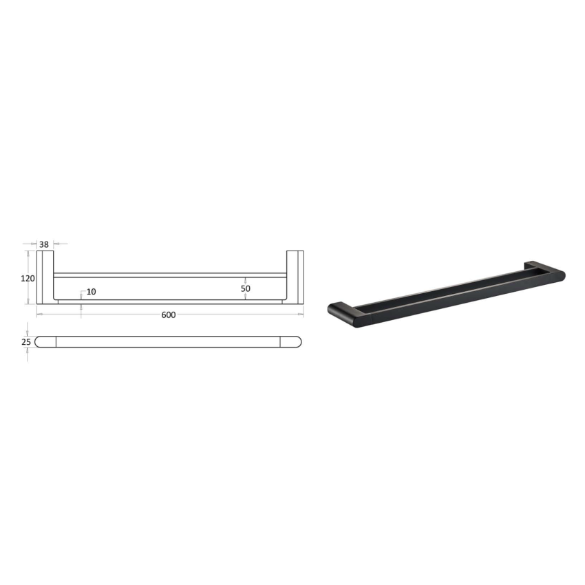 Flores Double Towel Rail 600 mm Matt Black