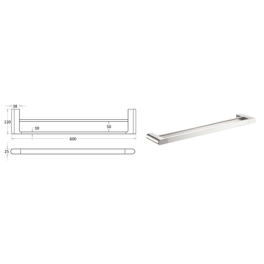 Flores Double Towel Rail 600 mm Chrome