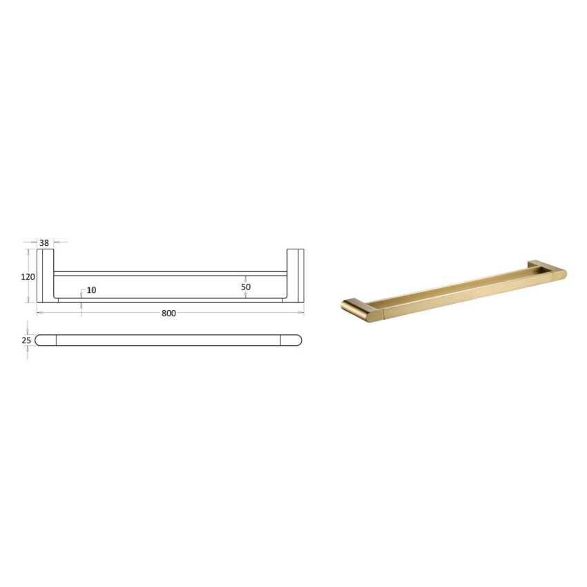 Flores Double Towel Rail 800 mm Brushed Gold