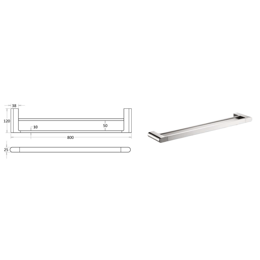 Flores Double Towel Rail 800 mm Brushed Nickel