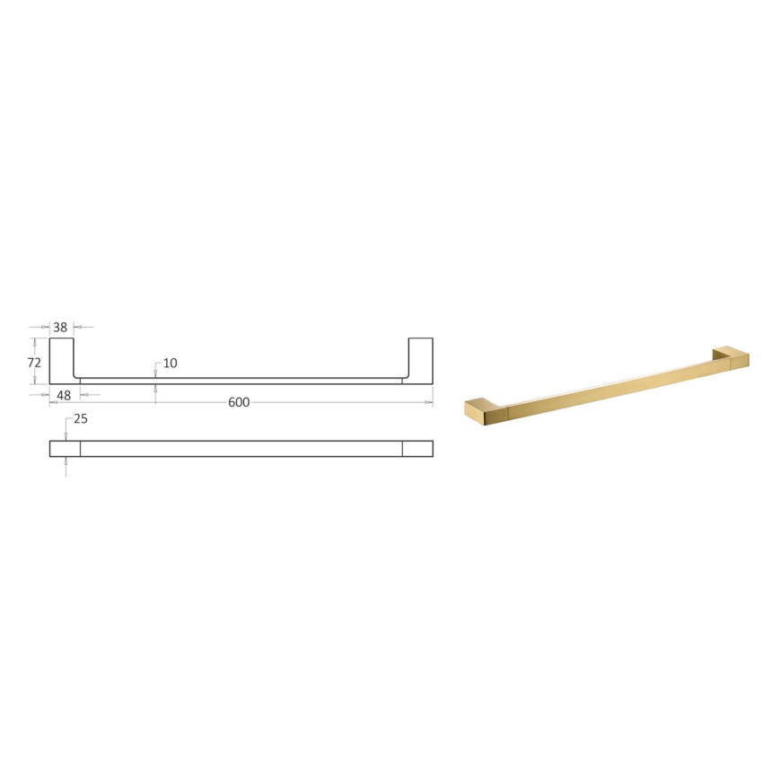 Ceram Single Towel Rail 600 mm Brushed Gold