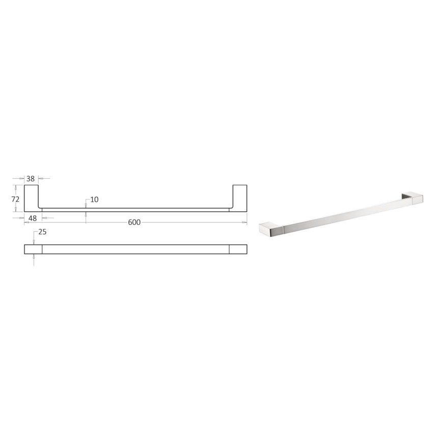 Ceram Single Towel Rail 600 mm Brushed Nickel