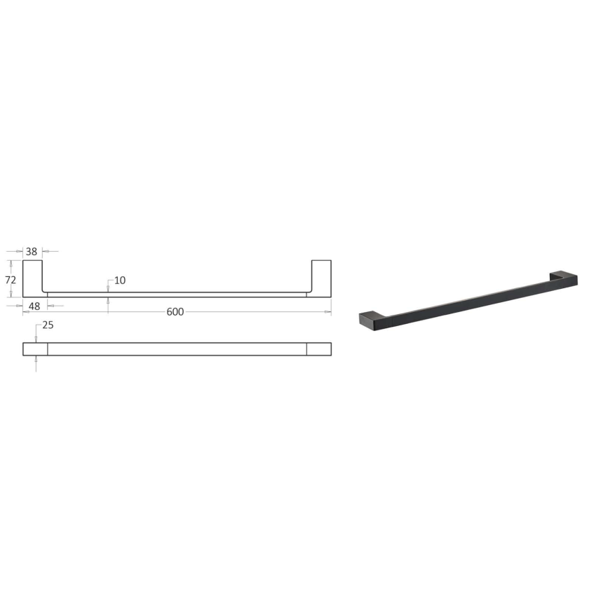Ceram Single Towel Rail 600 mm Matt Black