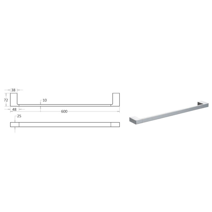 Ceram Single Towel Rail 600 mm Chrome