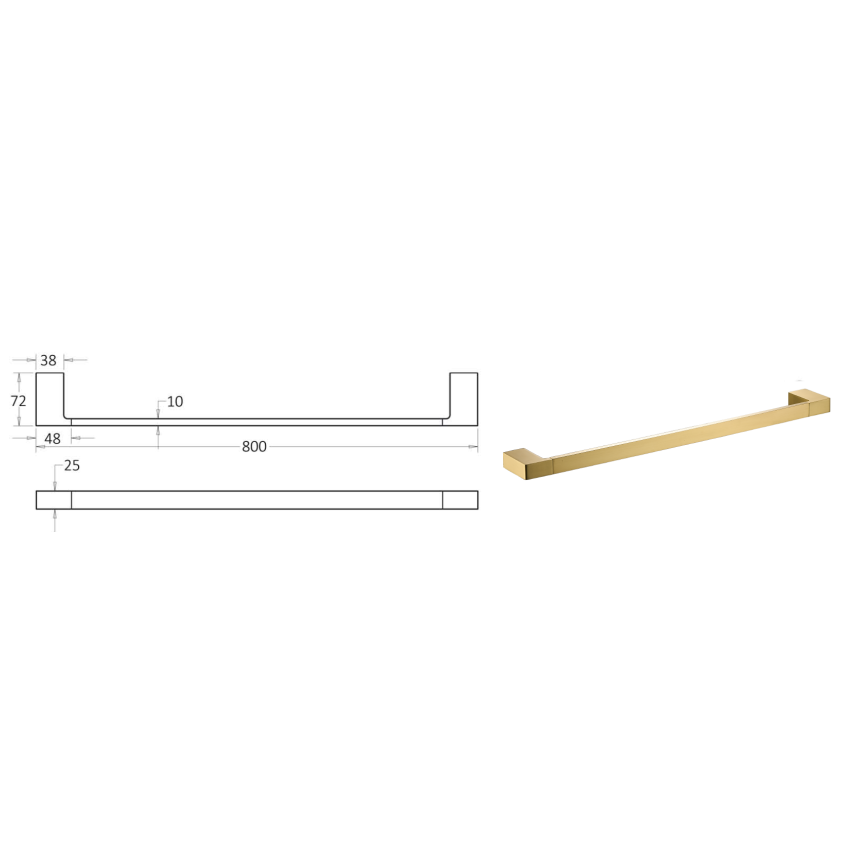 Ceram Single Towel Rail 800 mm Brushed Gold