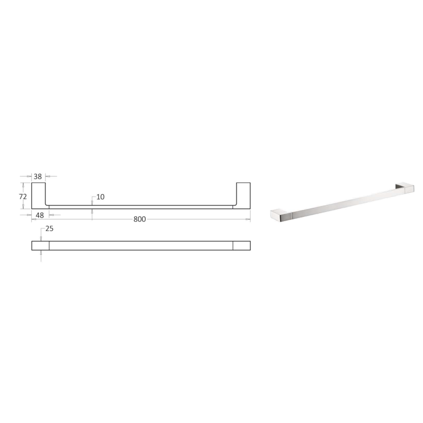 Ceram Single Towel Rail 800 mm Brushed Nickel