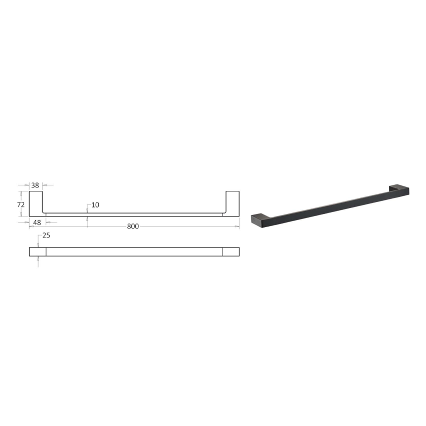 Ceram Single Towel Rail 800 mm Matt Black