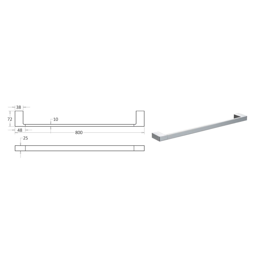 Ceram Single Towel Rail 800 mm Chrome