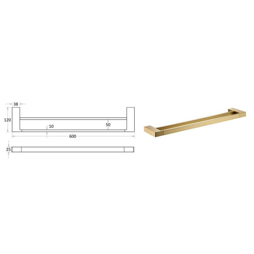 Ceram Double Towel Rail 600 mm Brushed Gold