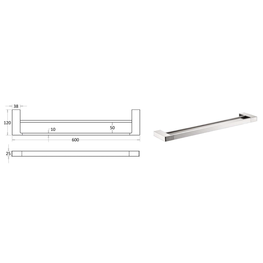 Ceram Double Towel Rail 600 mm Brushed Nickel